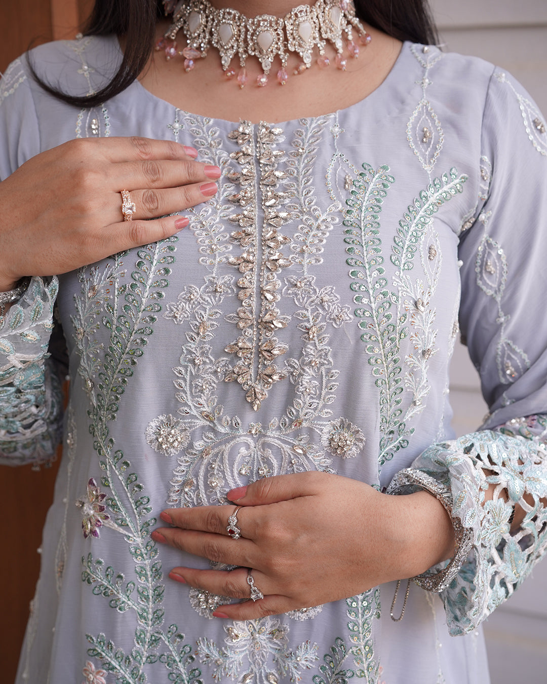 3-Piece Suit | Embroidered Organza and Chiffon | Readymade