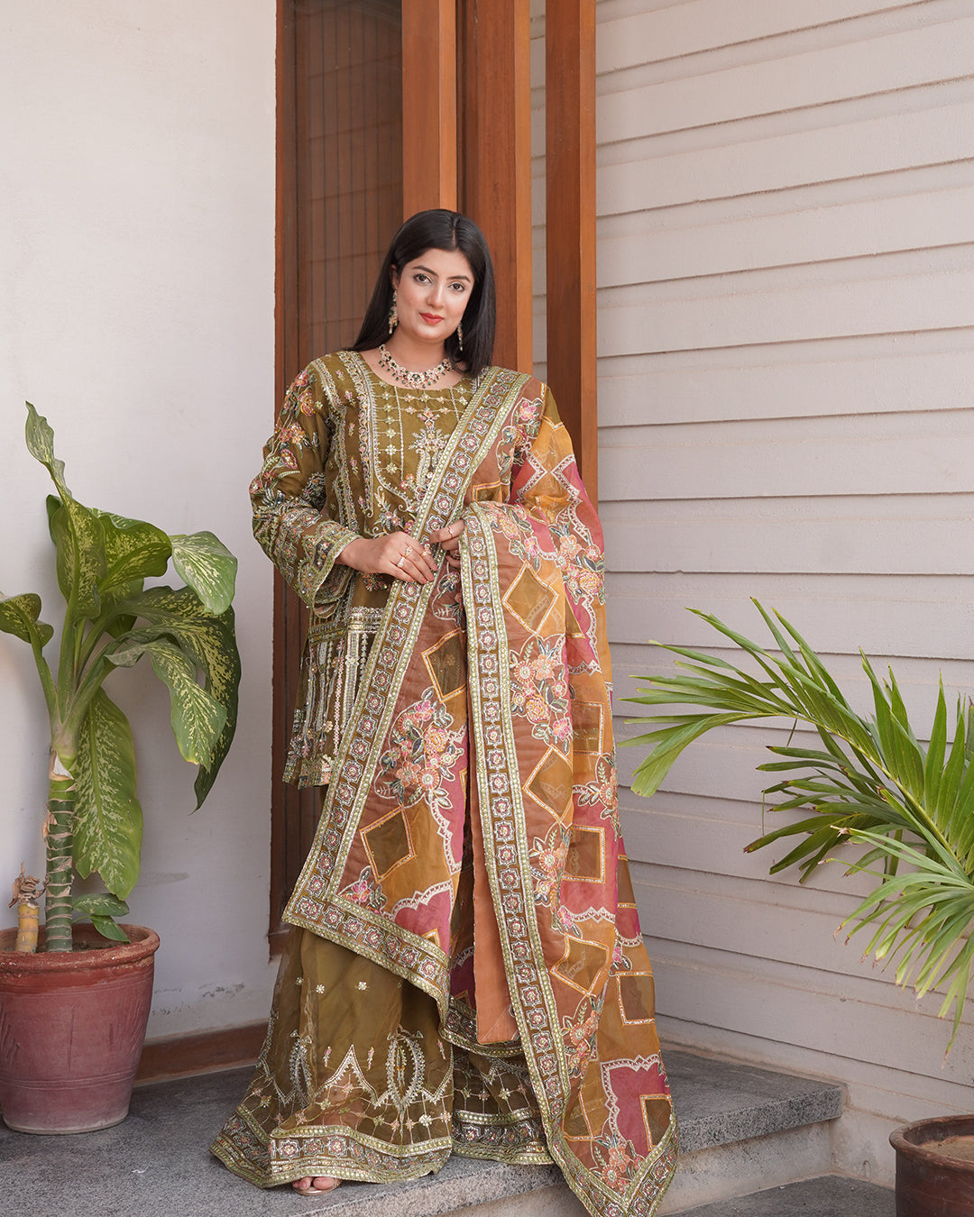 3-Piece Suit | Embroidered Organza and Chiffon | Readymade